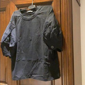 Zara Women Black Puffy Short Sleeve Crewneck Sweater Top Size Large